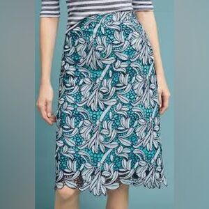 Anthropologie Maeve Tallulah Lace Overlay Pencil Skirt Navy/Teal - Size 10